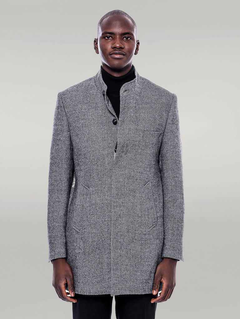 Mandarin Collar Grey Short Coat