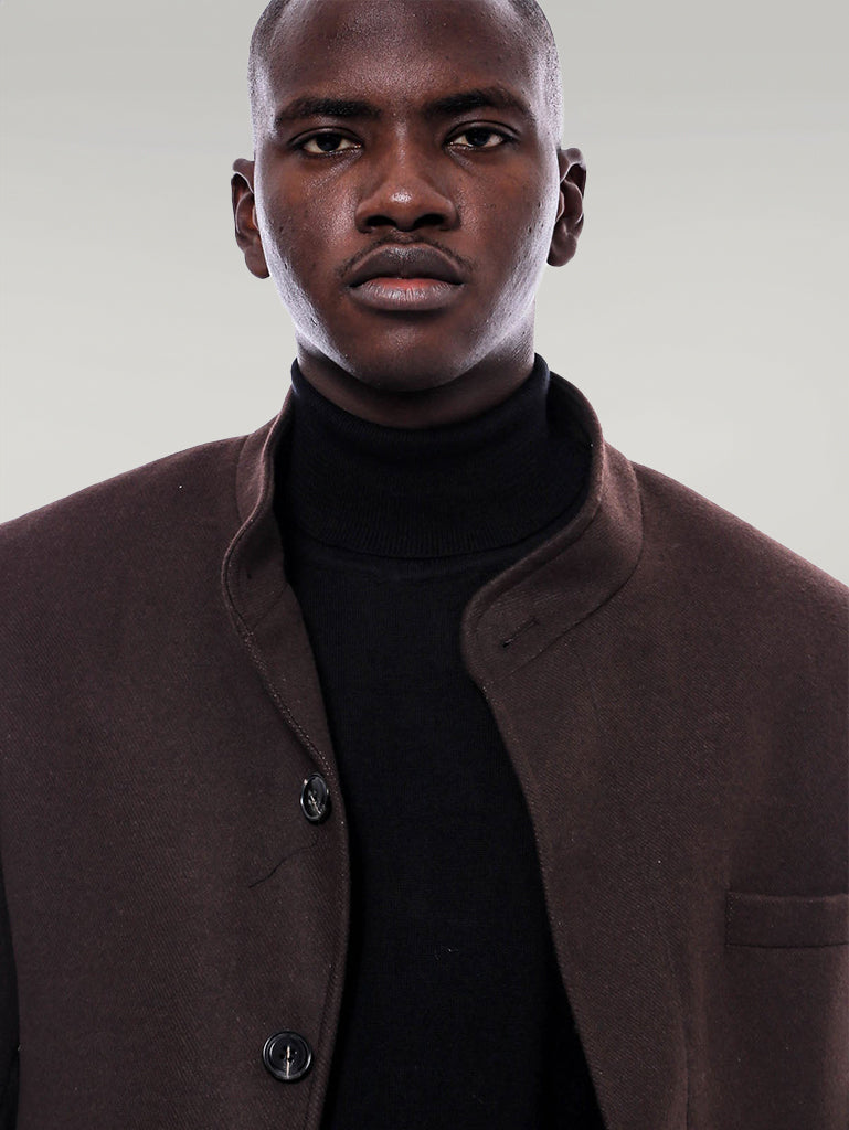 Mandarin Collar Brown Cachet Coat