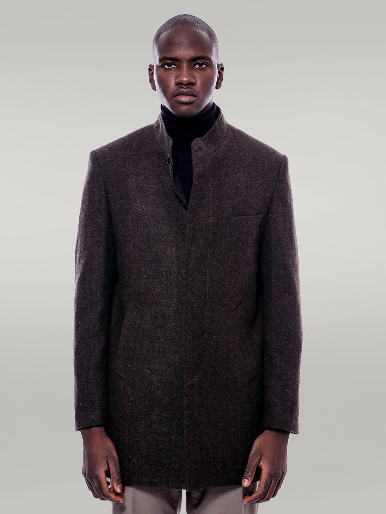 Mandarin Collar Brown Short Coat