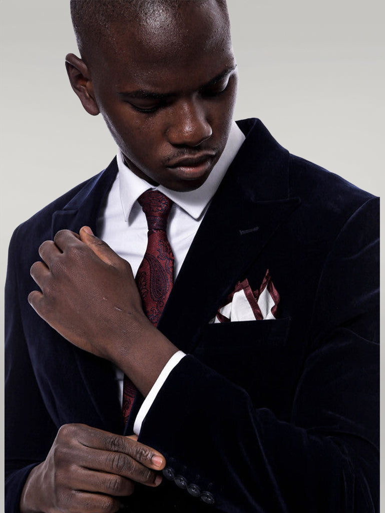 Wide Peak Lapel Velvet Navy Blue Men Blazer
