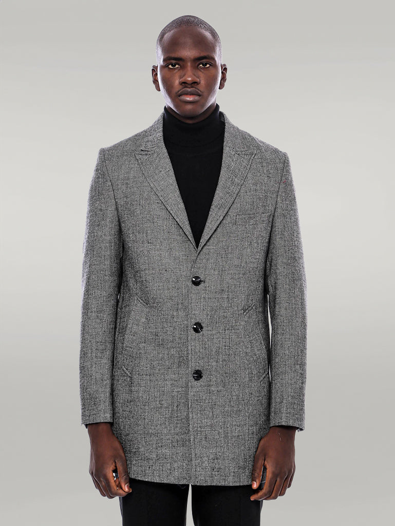 Peak Lapel Grey Men Short Coat