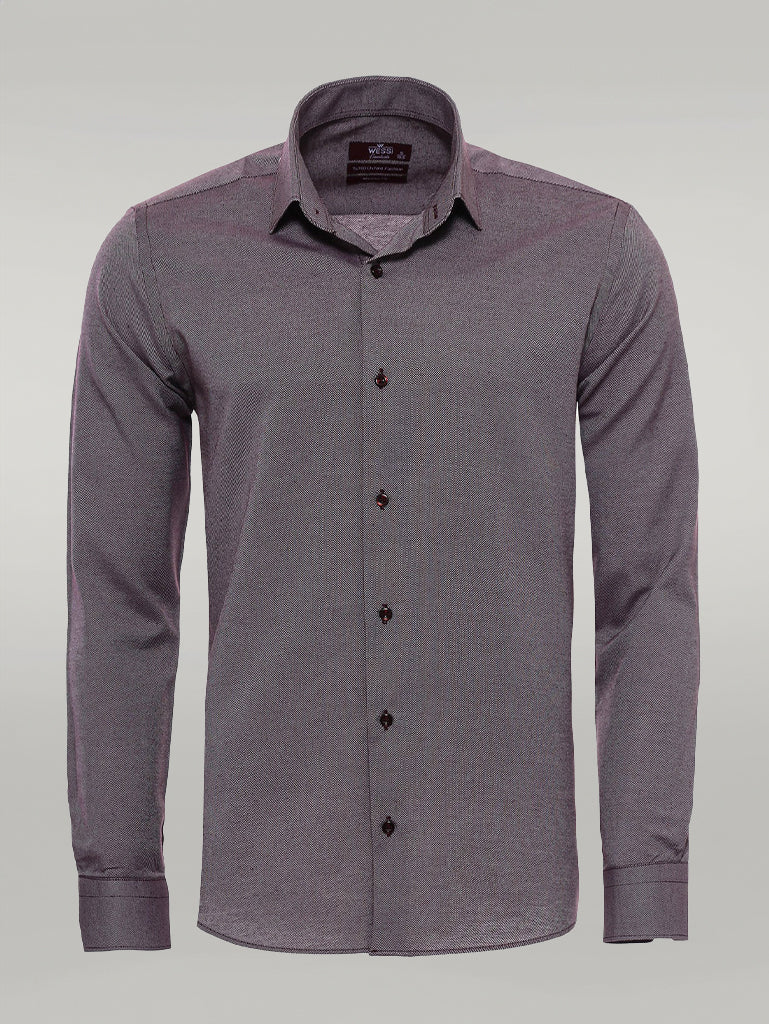 KOALA SYDNEY Burgundy Patterned Long Sleeves Slim-Fit Shirt -
