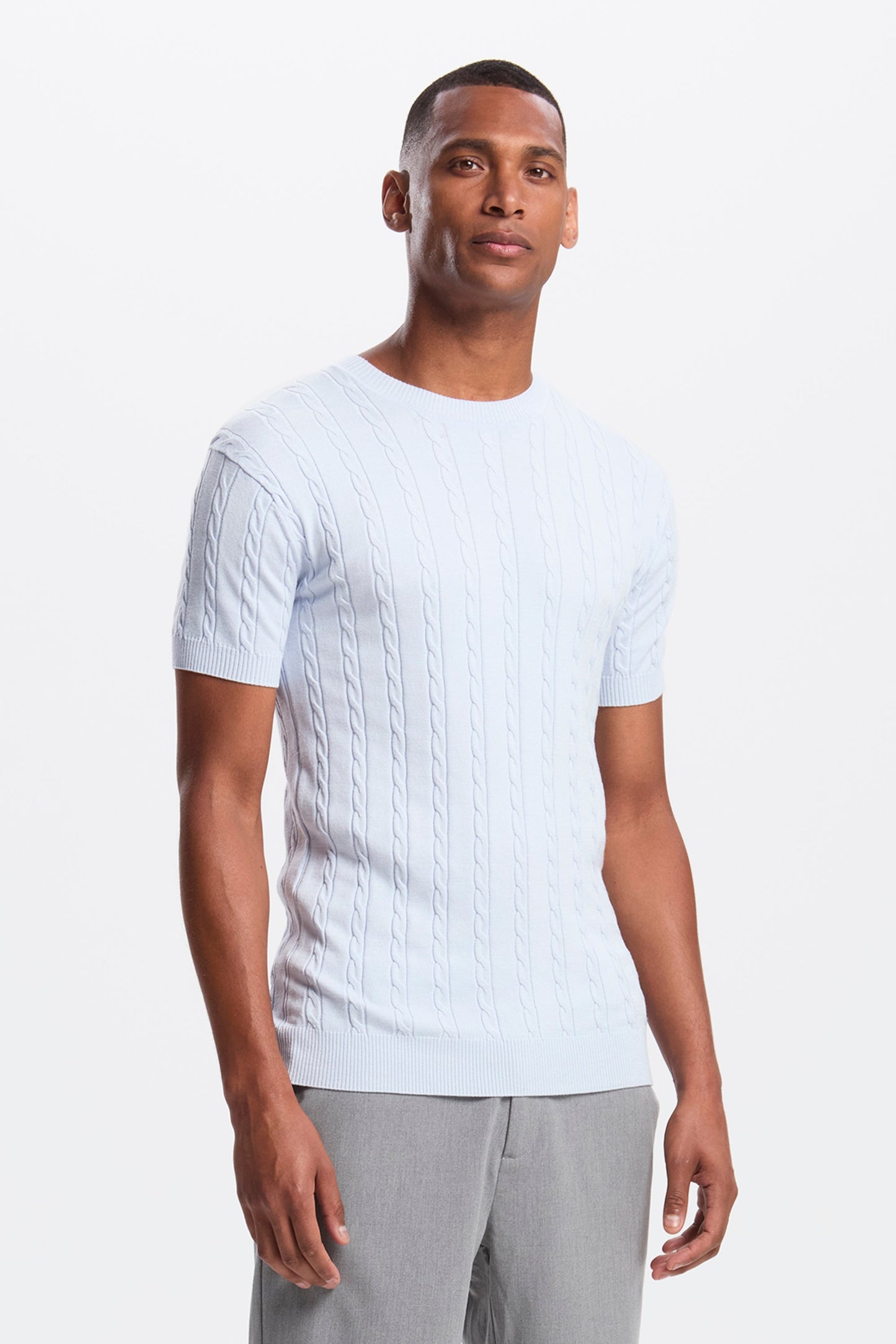 Short Sleeve Cable Knit T-Shirt