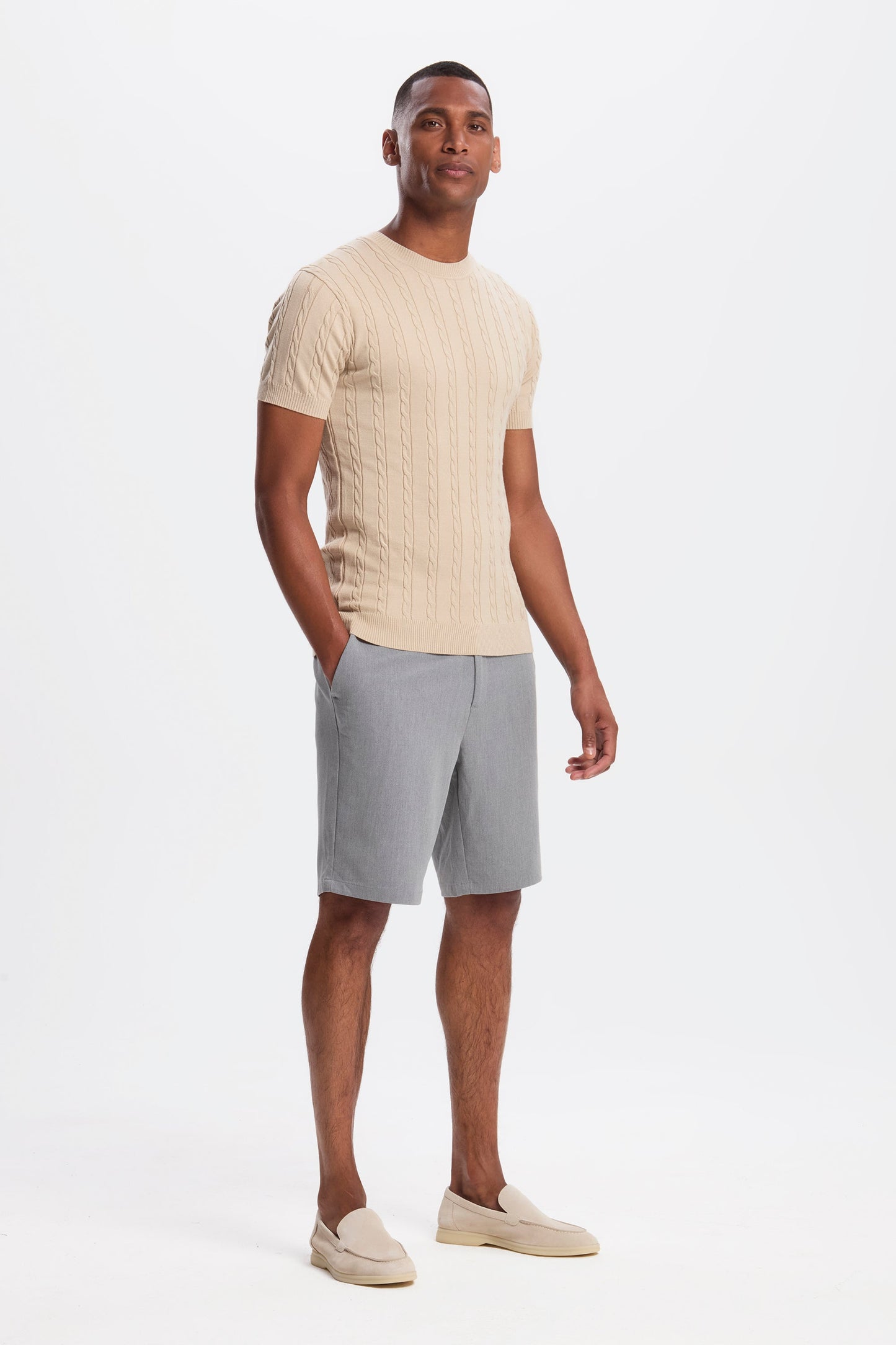 Cable Knit Short Sleeve T-Shirt