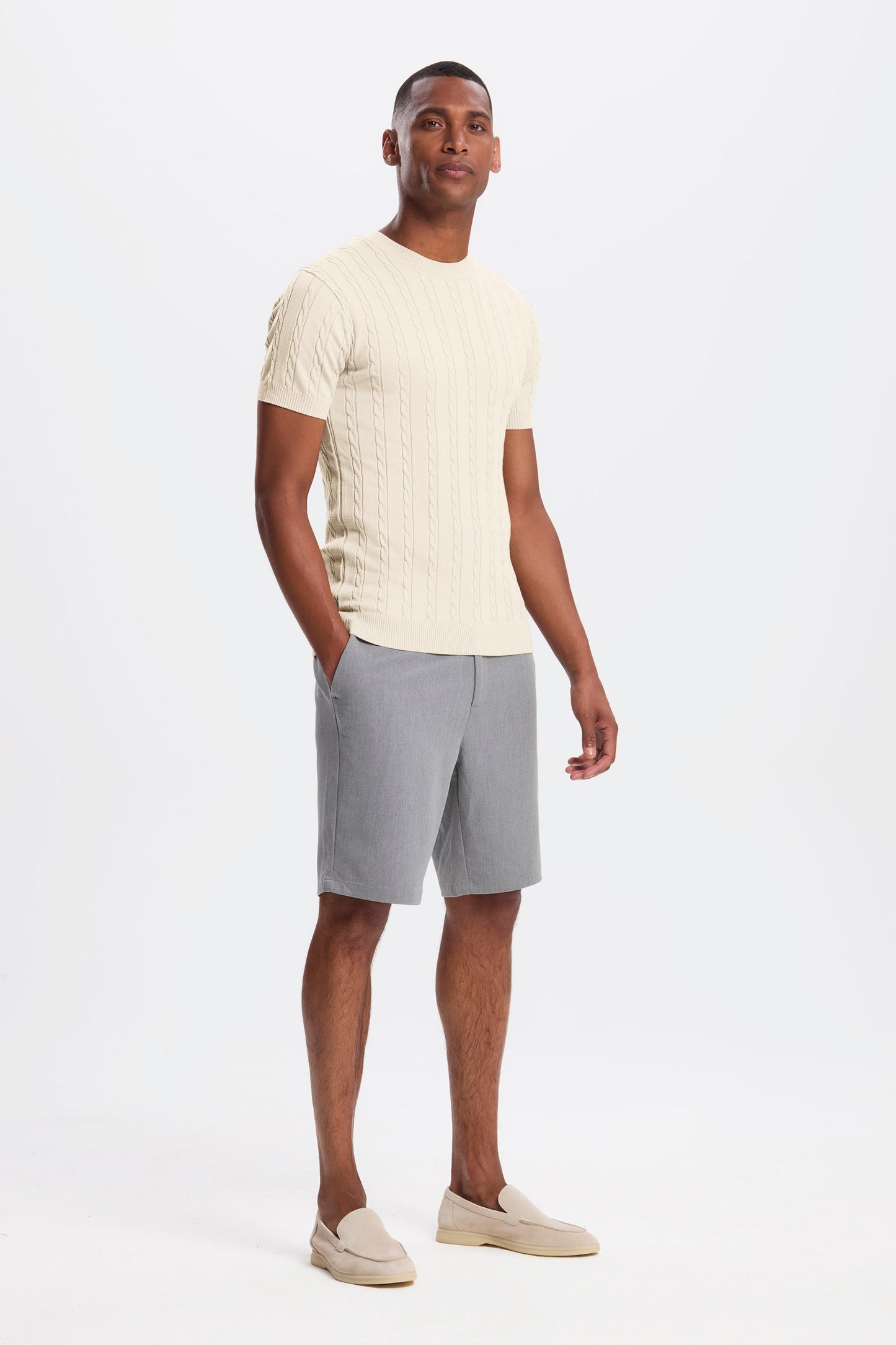 Cable Knit Short Sleeve T-Shirt