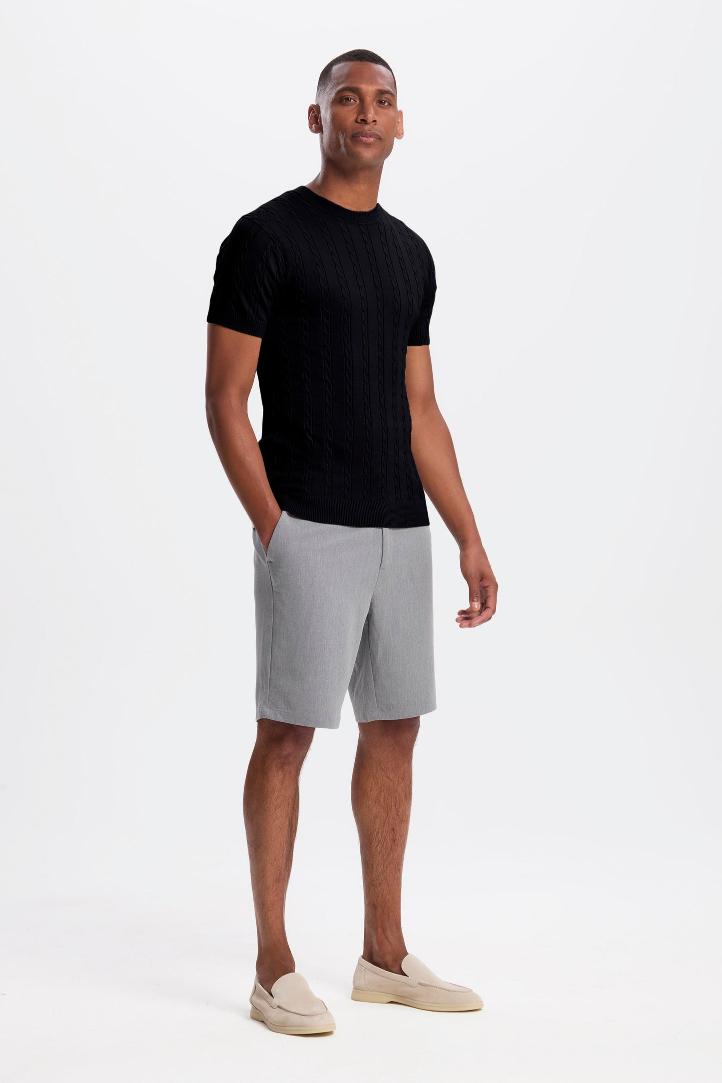 Cable Knit Short Sleeve T-Shirt