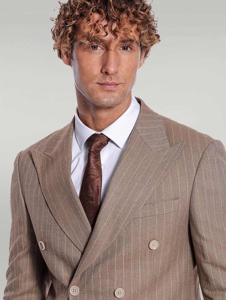 KOALA SYDNEY Striped Double Breasted Light Brown Men Blazer -