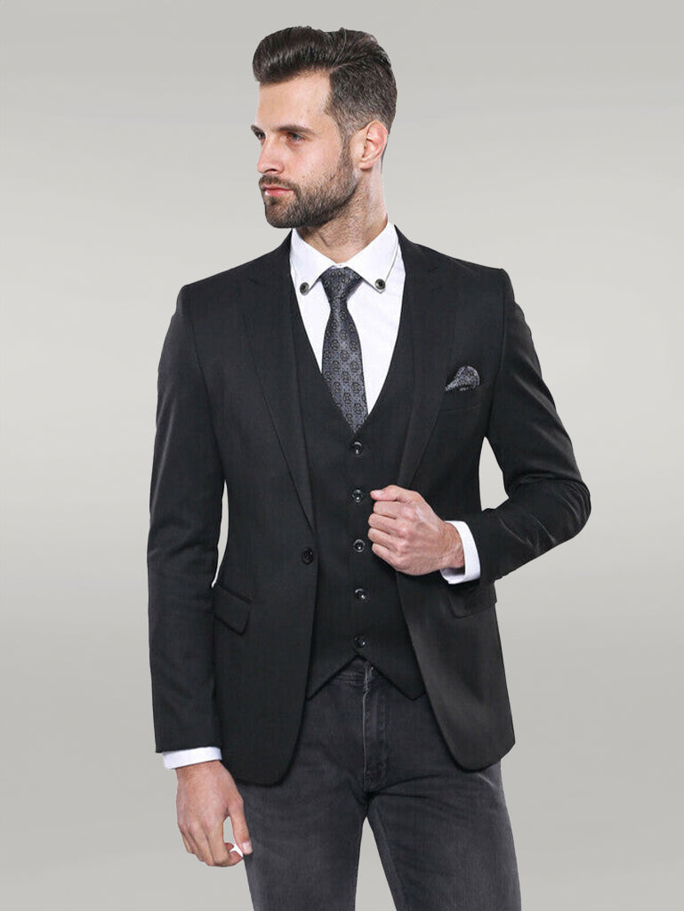 Black Blazer Vest Set - Wessi