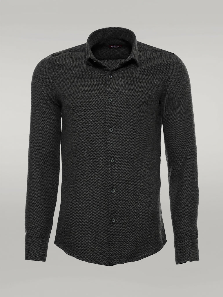 Herringbone Pattern Thick Dark Green Men Lumberjack Shirt