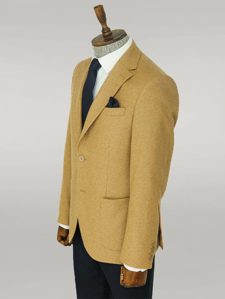 KOALA SYDNEY Slim Fit Plain Wide Lapel Tan Men Wool Blazer -