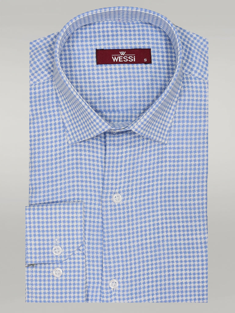 Houndstooth Pattern Sky Blue Men Shirt