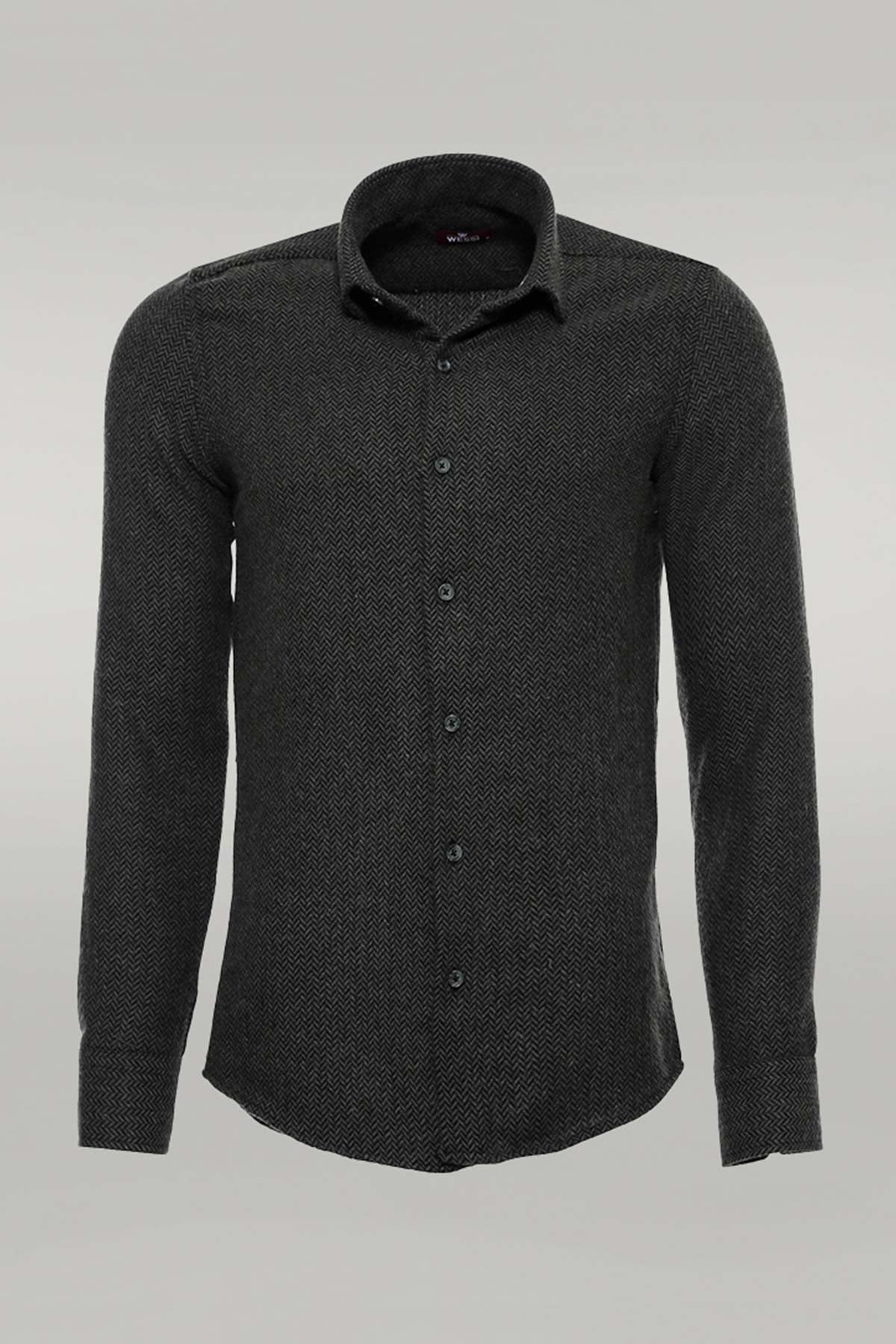 Herringbone Pattern Thick Dark Green Men Lumberjack Shirt