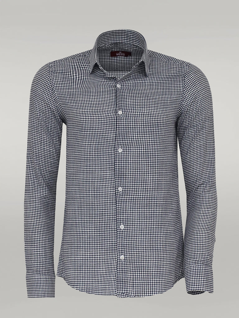 Houndstooth Pattern Navy Blue Men Shirt -