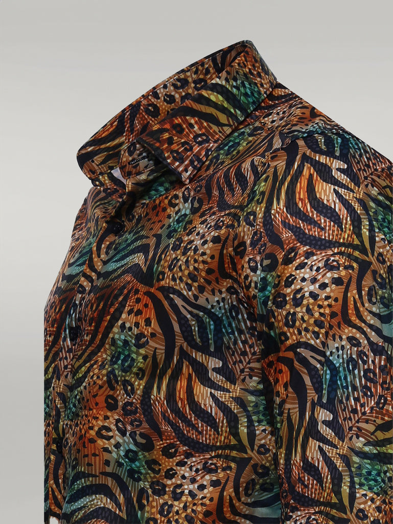 Animal Patterned Long Sleeves Multicolor Men Shirt