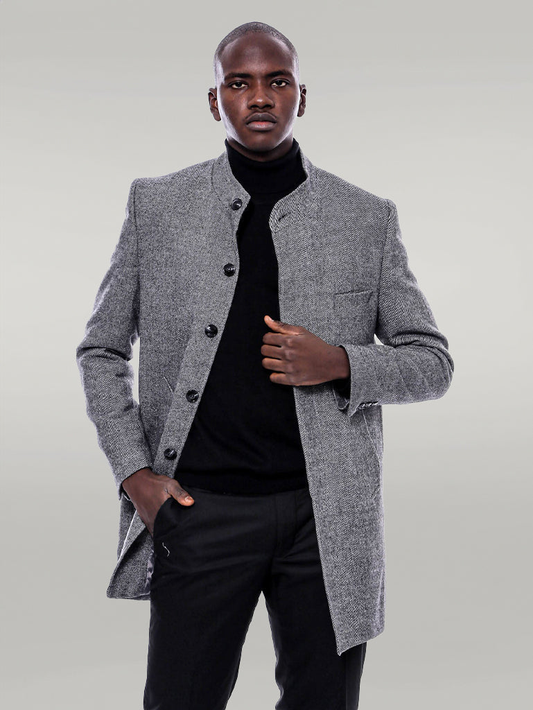 Mandarin Collar Grey Short Coat