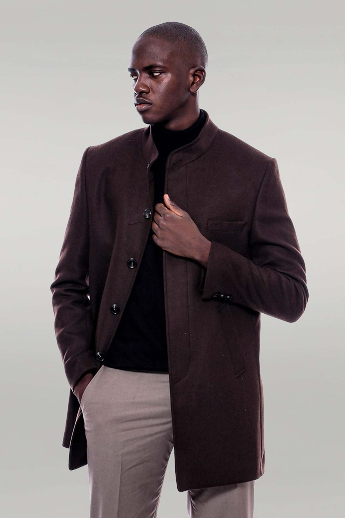 Mandarin Collar Brown Cachet Coat