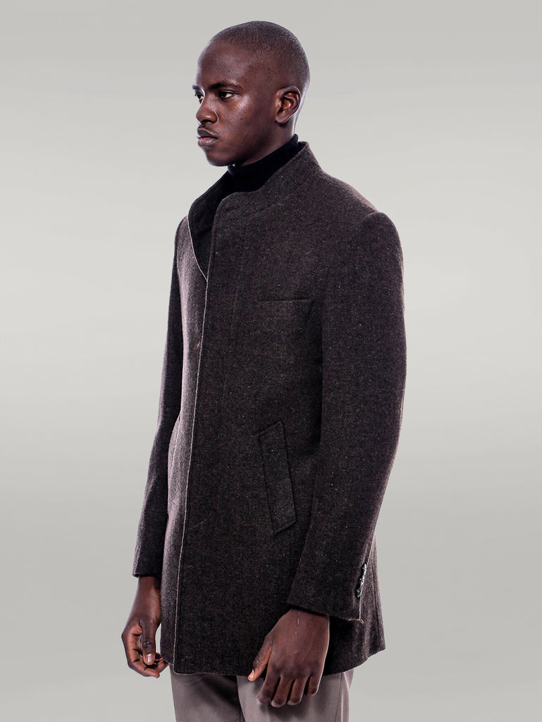 Mandarin Collar Brown Short Coat