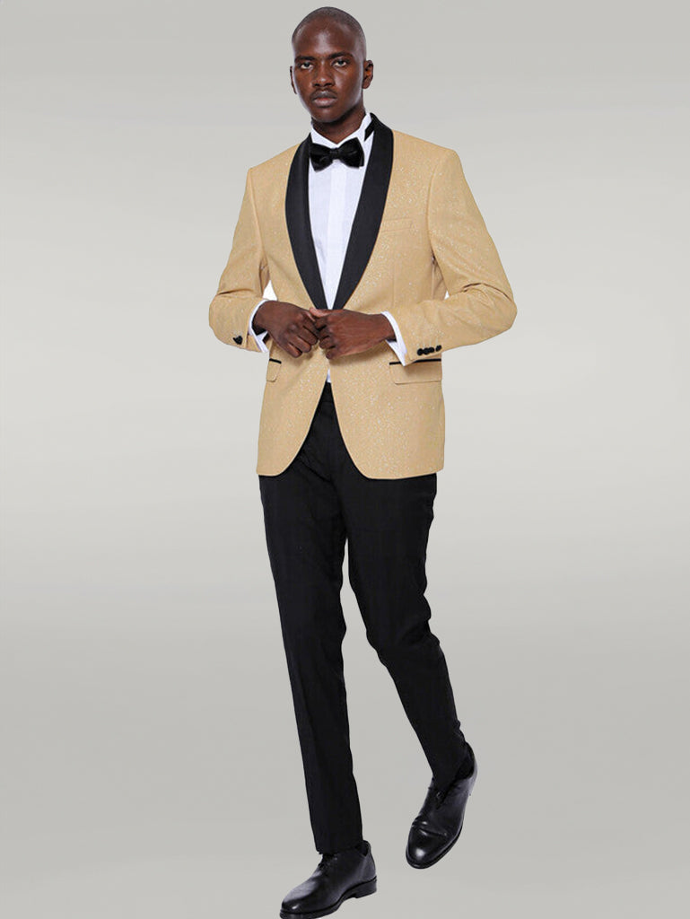 Yellow Shawl Lapel Sparkly Tuxedo Jacket - Wessi