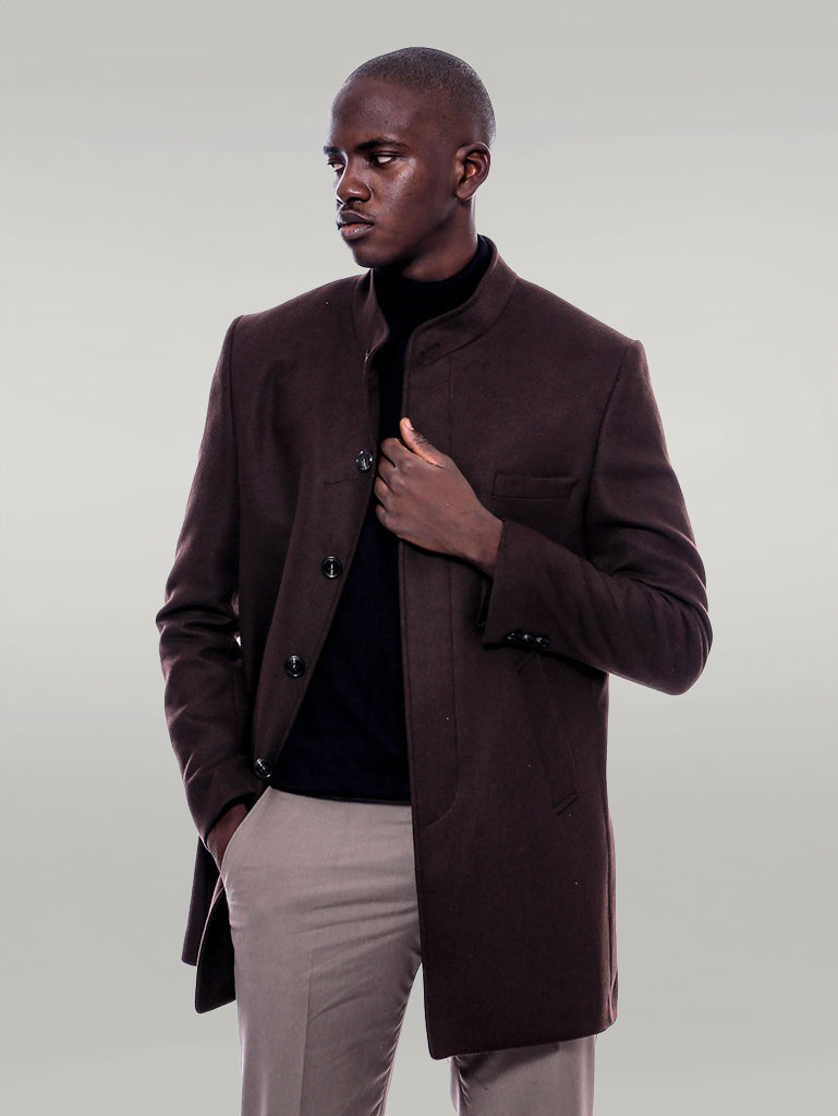 Mandarin Collar Brown Cachet Coat