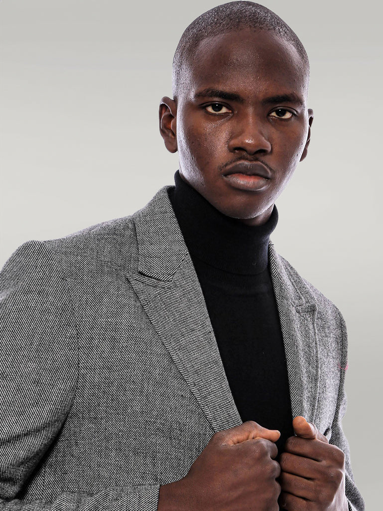 Peak Lapel Grey Men Short Coat