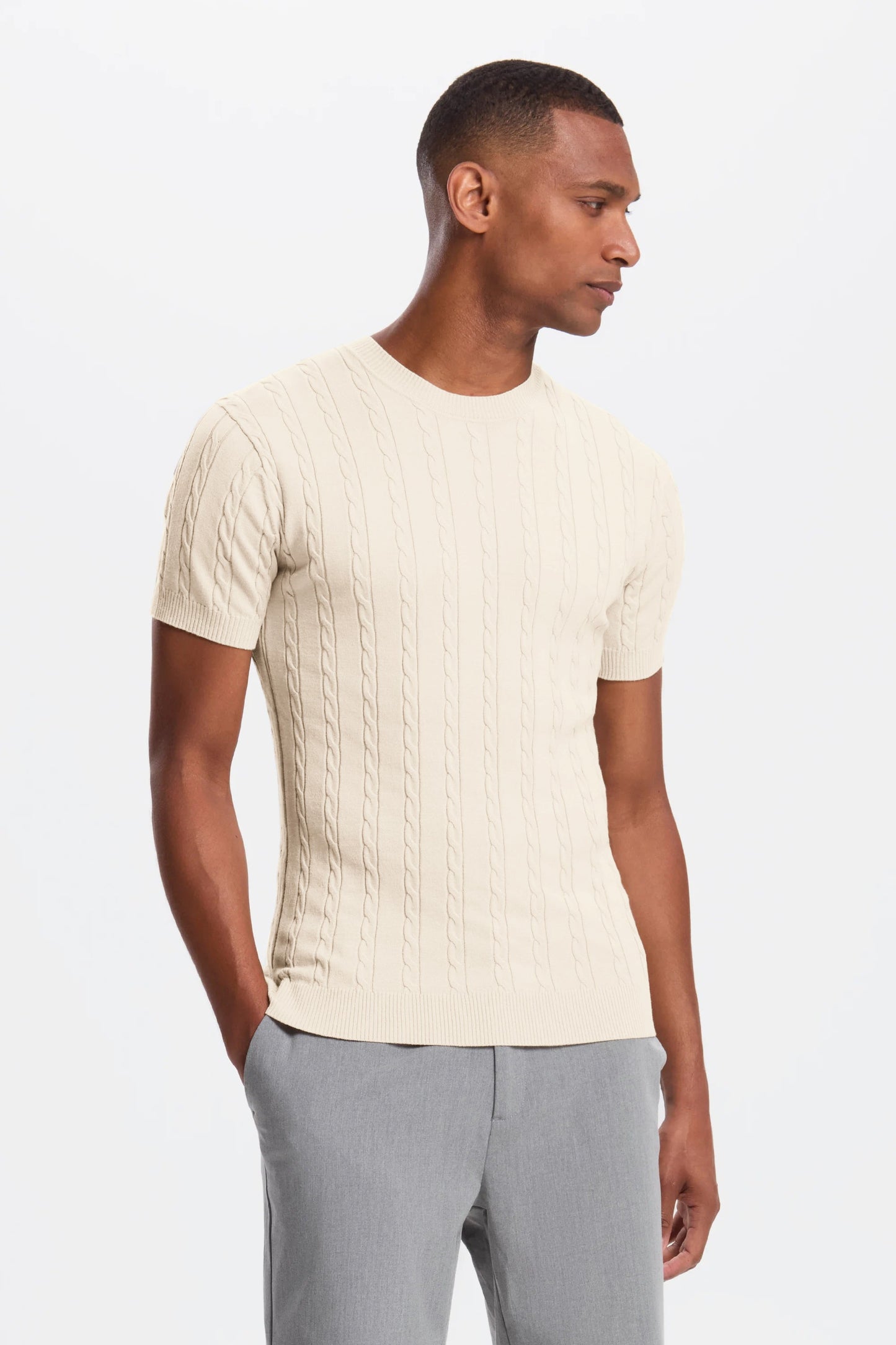 Cable Knit Short Sleeve T-Shirt