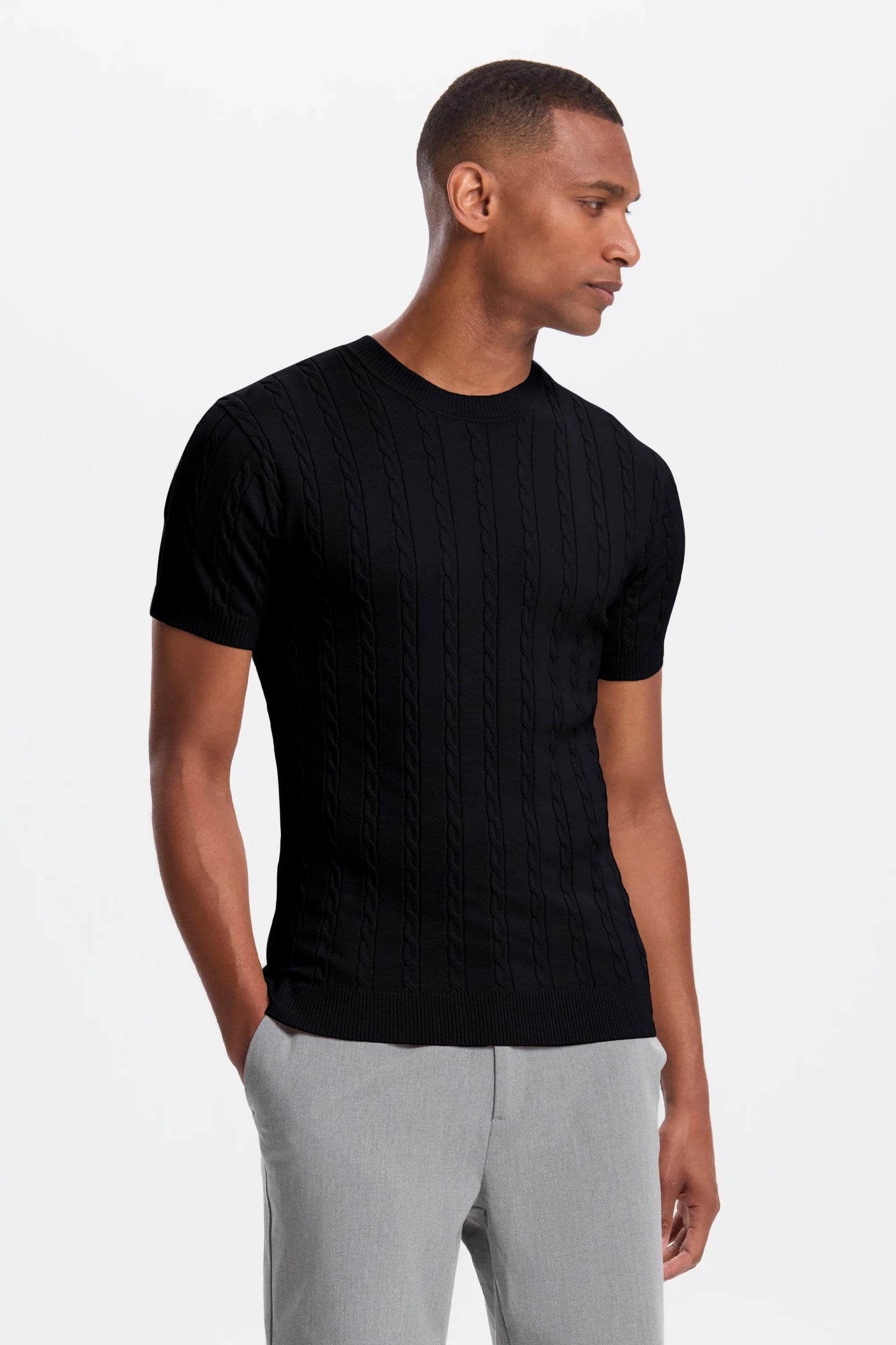 Cable Knit Short Sleeve T-Shirt