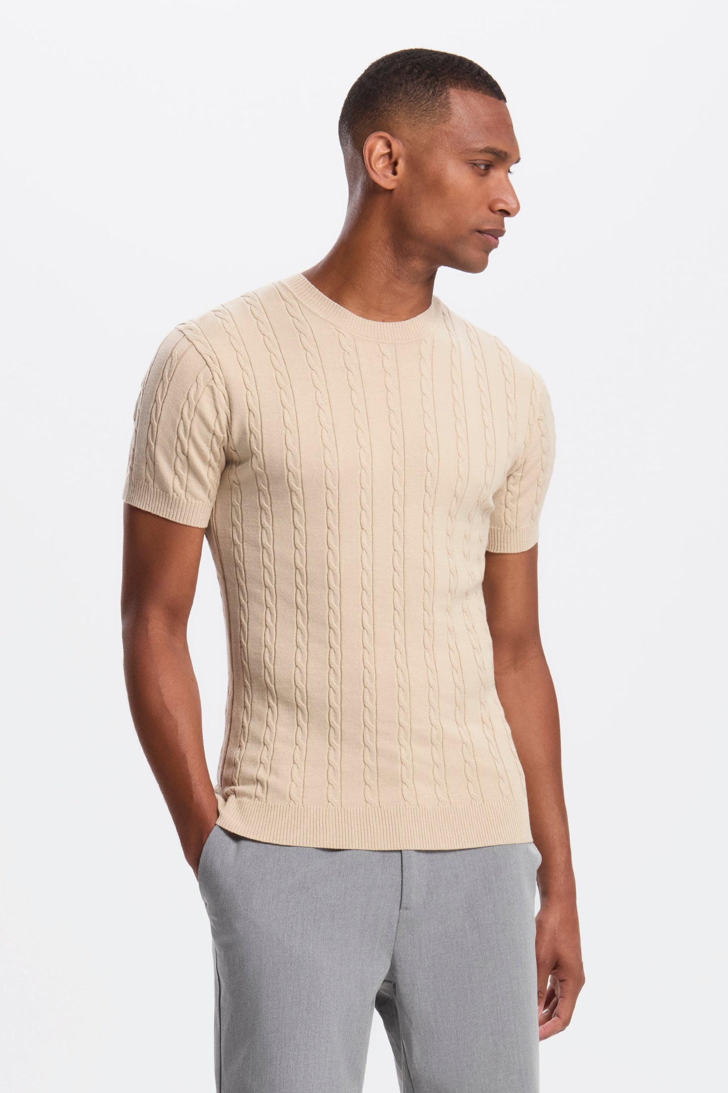 Cable Knit Short Sleeve T-Shirt