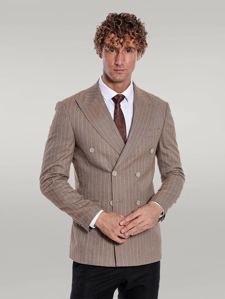 KOALA SYDNEY Striped Double Breasted Light Brown Men Blazer -