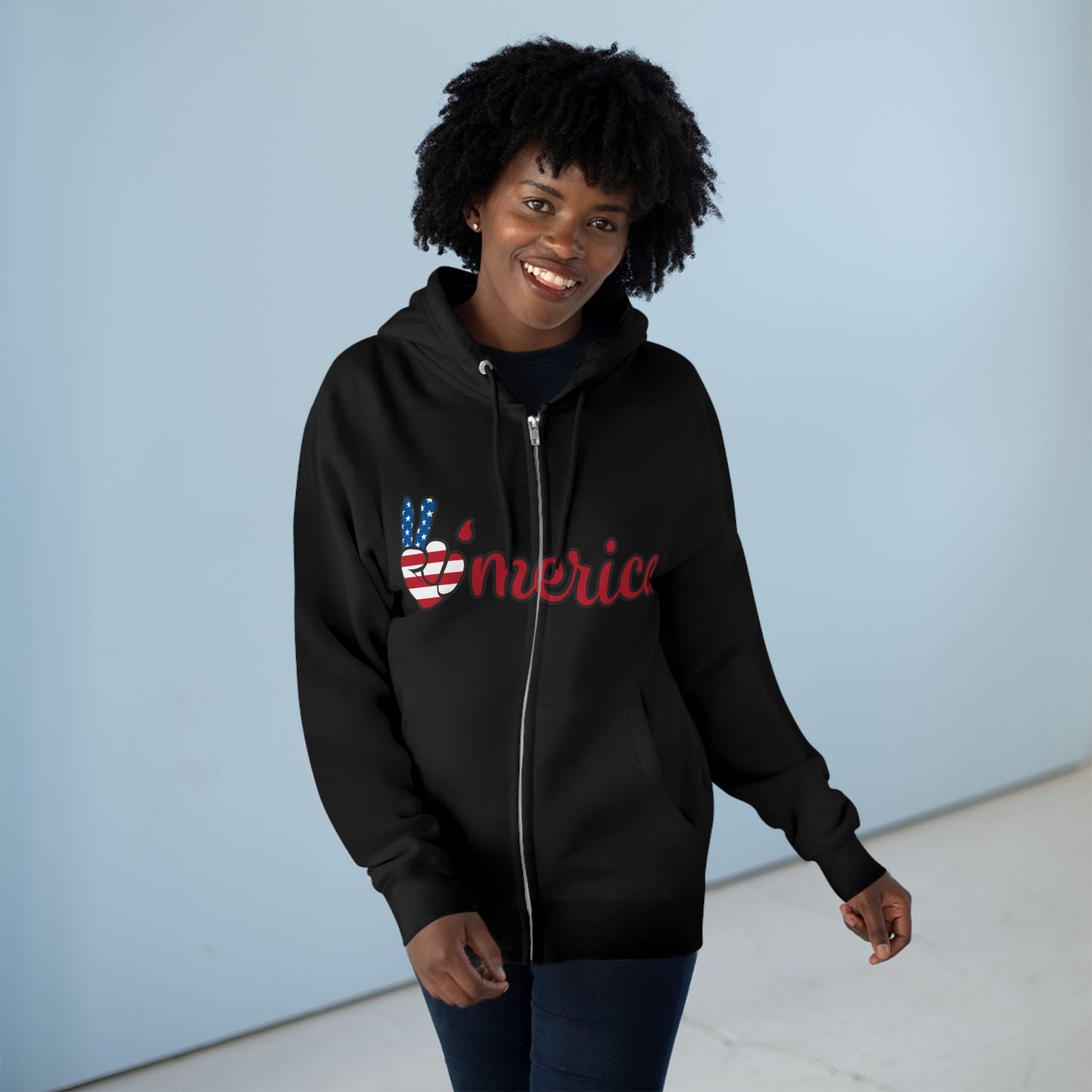 Patriotic Peace Zip Hoodie - Unisex American Flag Design