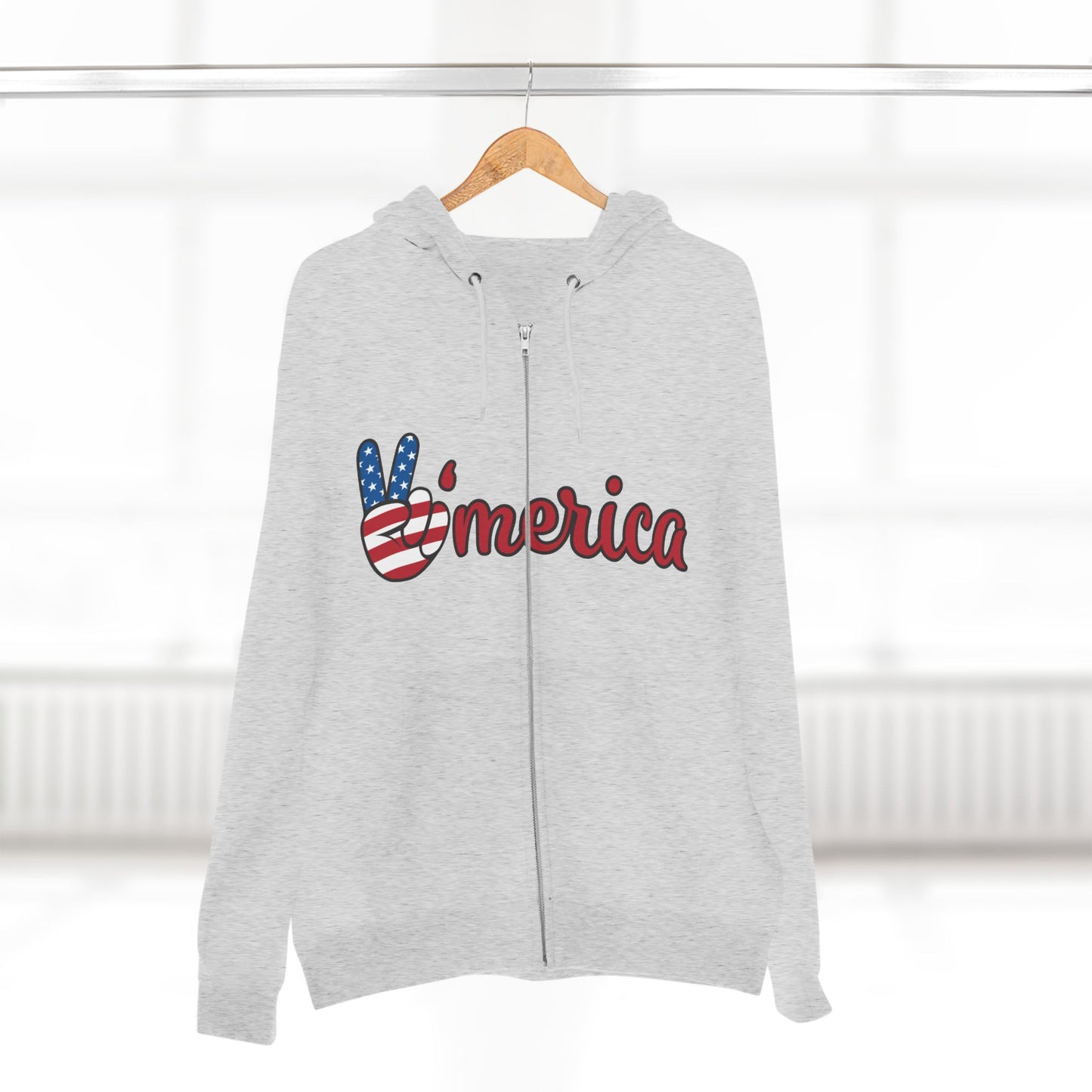 Patriotic Peace Zip Hoodie - Unisex American Flag Design