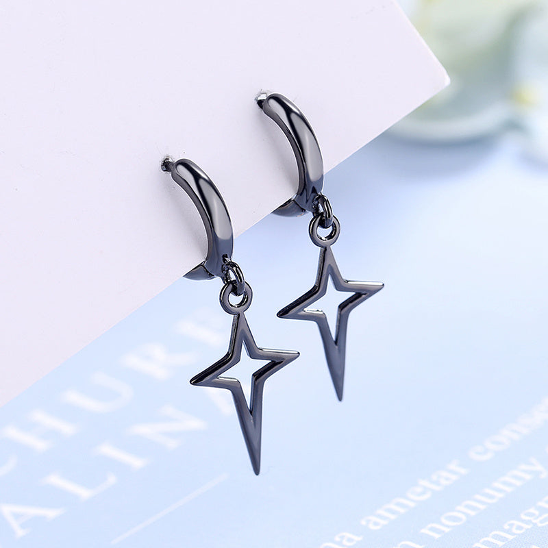 KOALA SYDNEY Punk Silver Black Star Cross Earrings