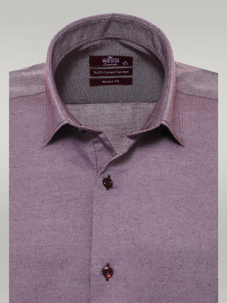 KOALA SYDNEY Burgundy Patterned Long Sleeves Slim-Fit Shirt -