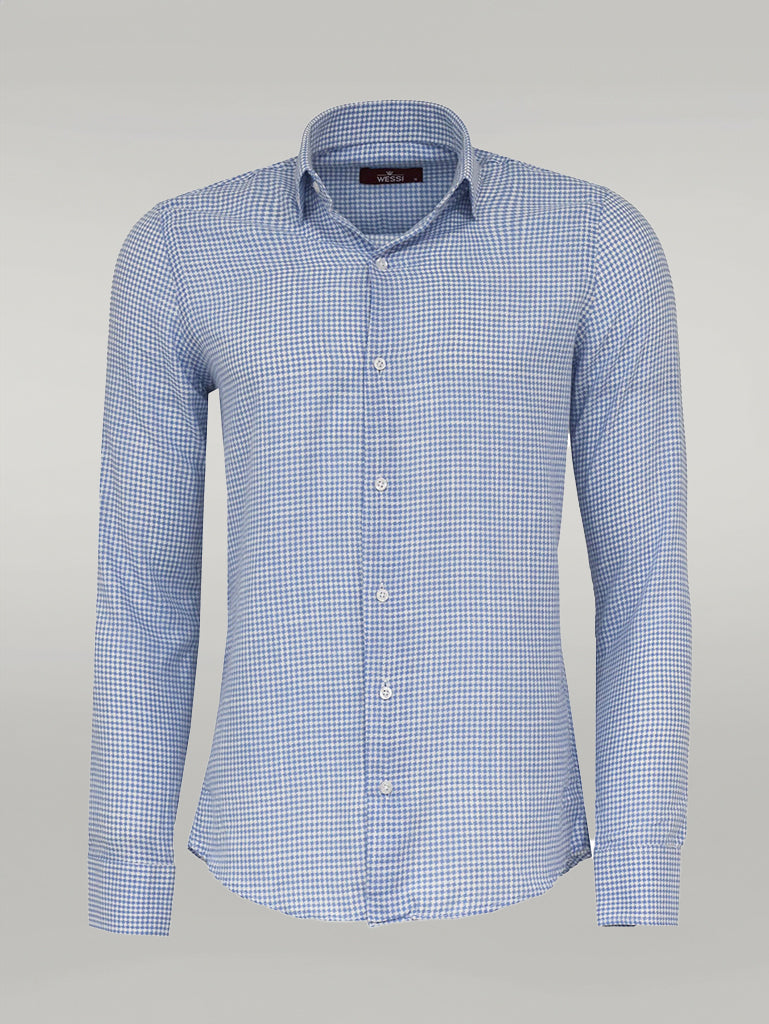 Houndstooth Pattern Sky Blue Men Shirt