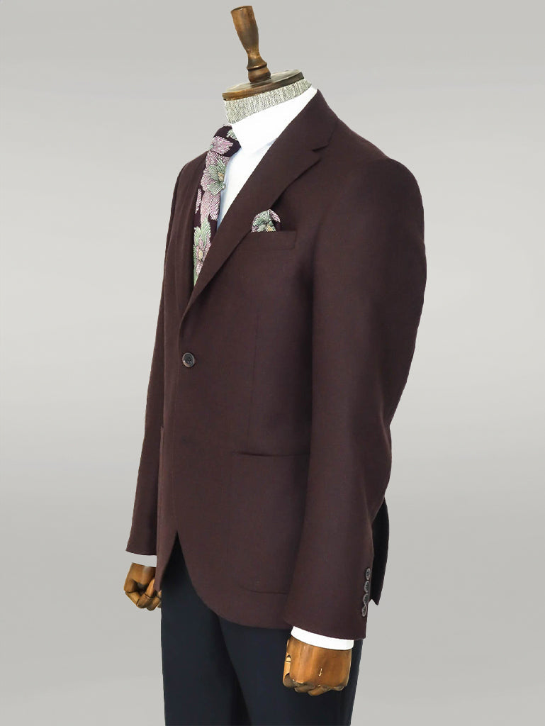 KOALA SYDNEY Slim Fit Plain Wide Lapel Burgundy Men Wool Blazer