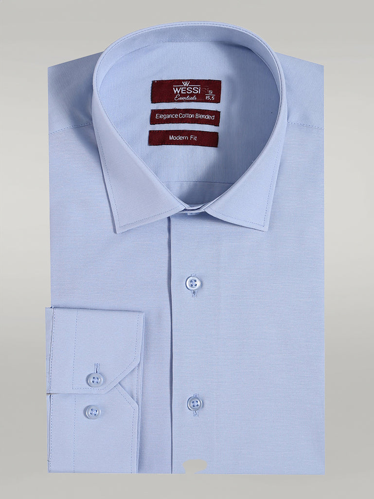 Sky Blue Plain Long Sleeves Regular Fit Shirt