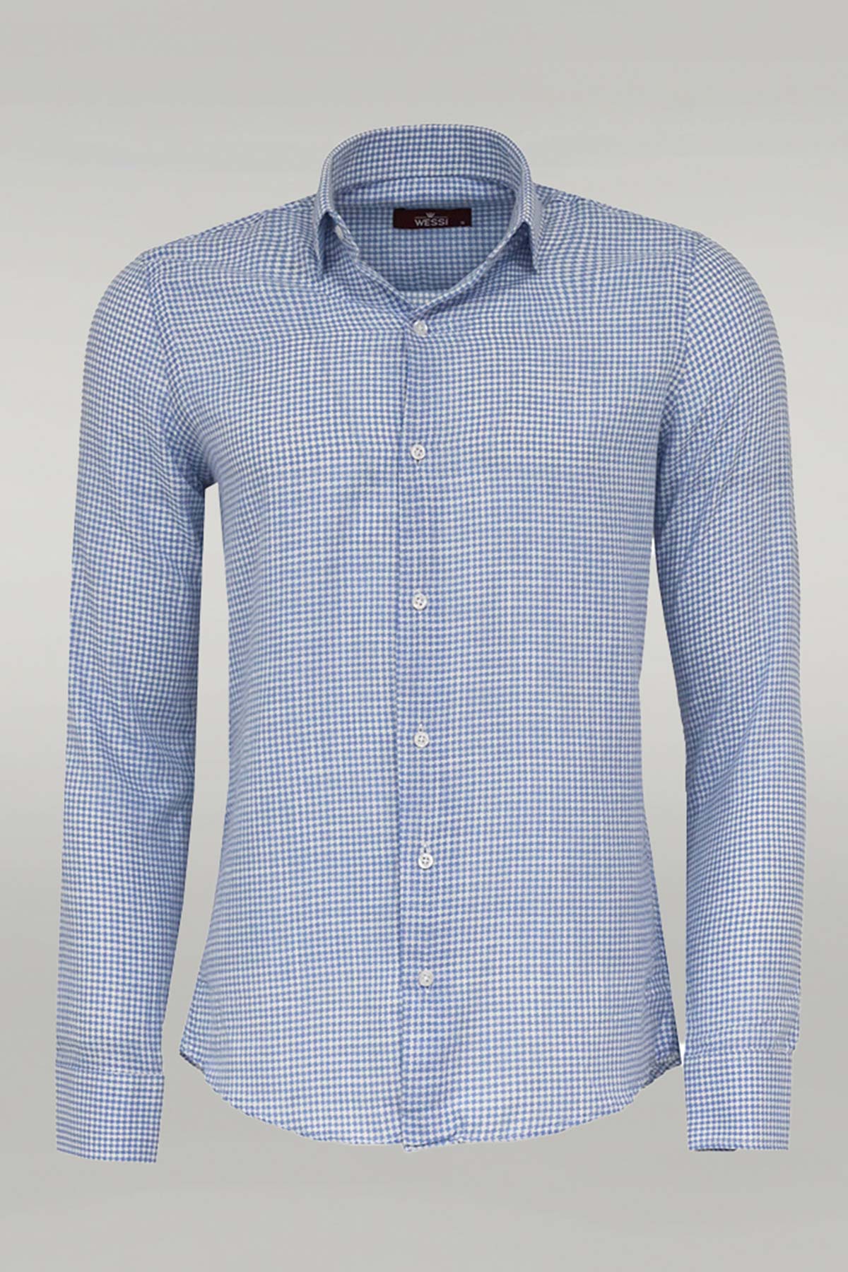 Houndstooth Pattern Sky Blue Men Shirt