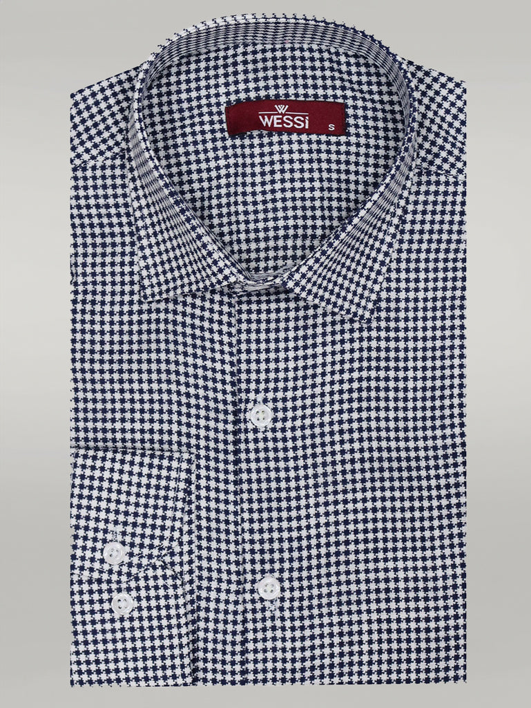 Houndstooth Pattern Navy Blue Men Shirt -