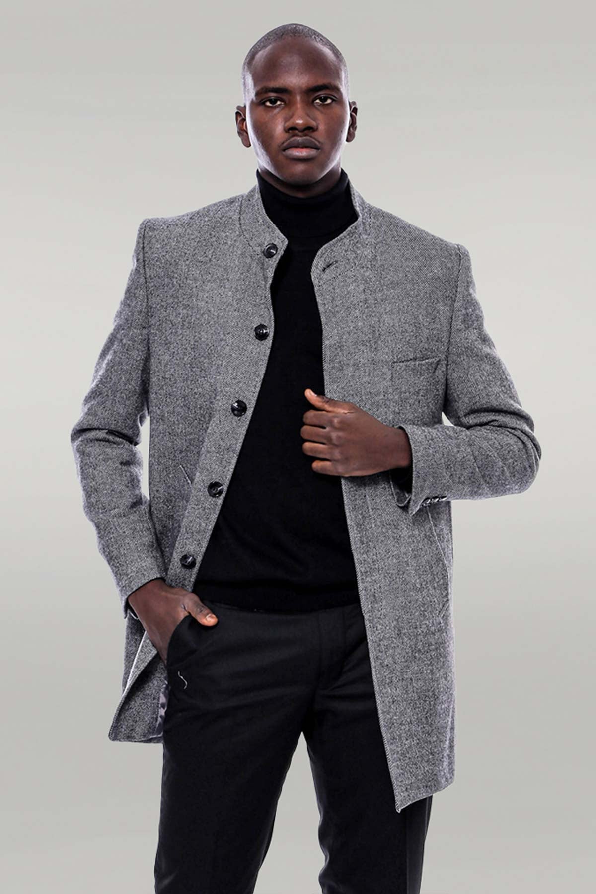 Mandarin Collar Grey Short Coat