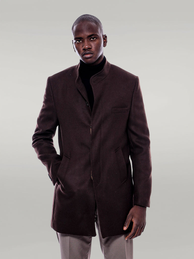 Mandarin Collar Brown Cachet Coat