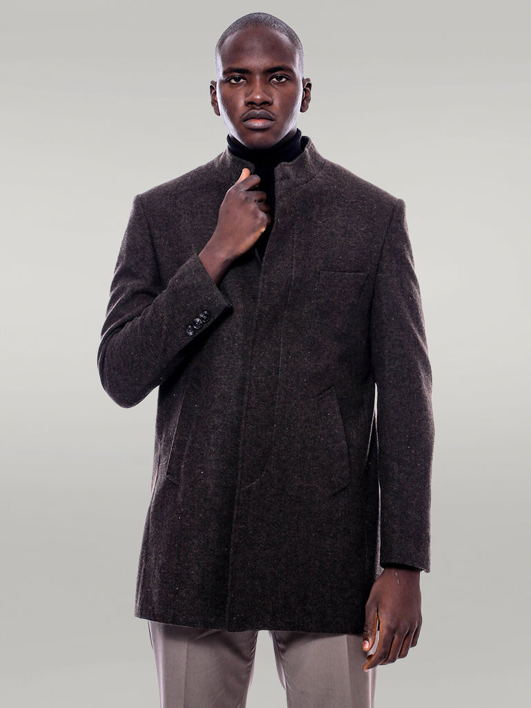 Mandarin Collar Brown Short Coat