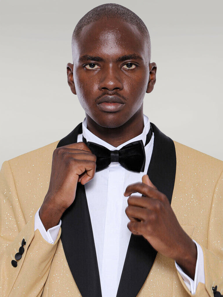 Yellow Shawl Lapel Sparkly Tuxedo Jacket - Wessi