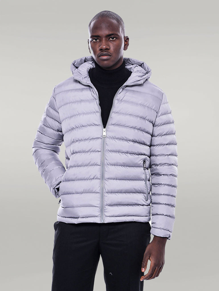 Hooded Quilted Grey Men Coat