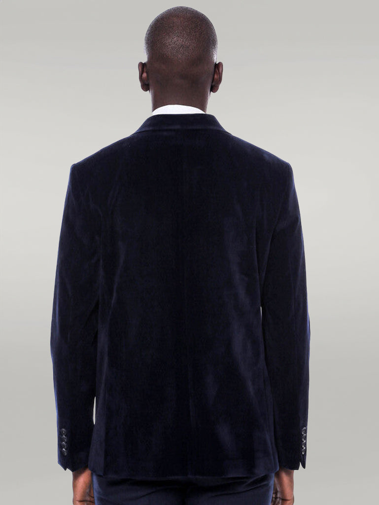 Wide Peak Lapel Velvet Navy Blue Men Blazer