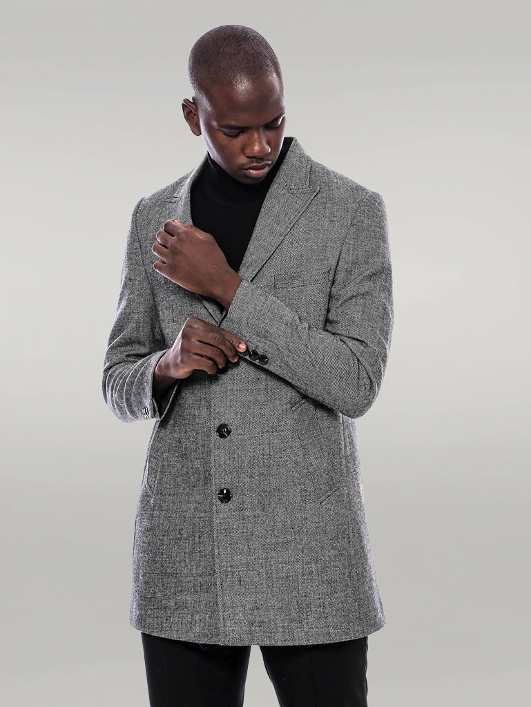 Peak Lapel Grey Men Short Coat