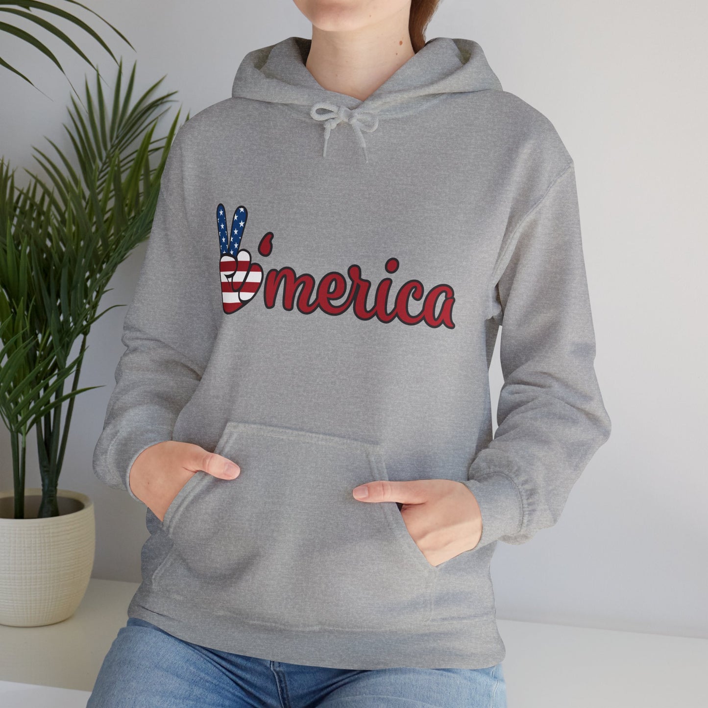 Unisex Peace V'merica Hooded Sweatshirt - Comfortable Casual Wear for Celebrations