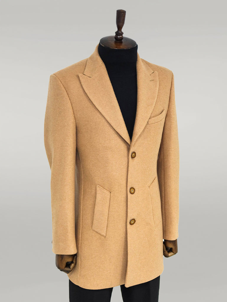Wide Lapel Wool Cream Men Coat