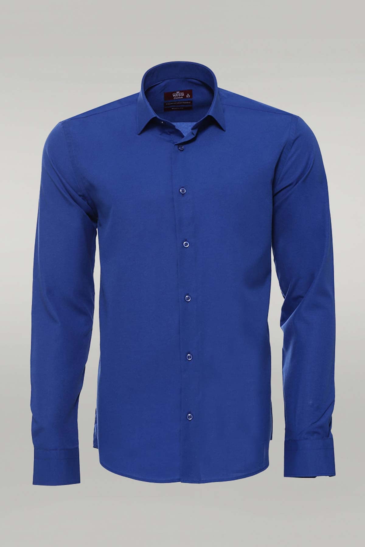 Plain Long Sleeves Indigo Blue Men Shirt -