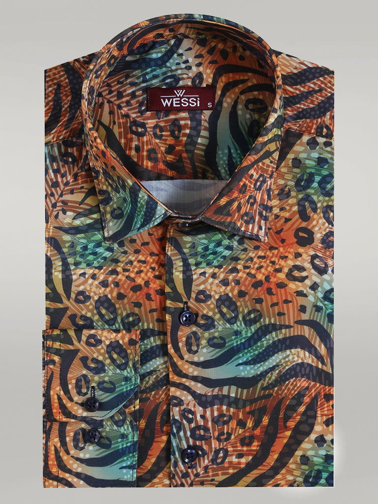 Animal Patterned Long Sleeves Multicolor Men Shirt