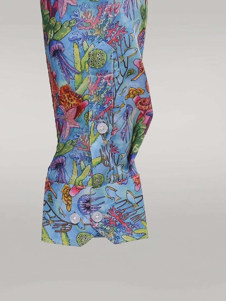 KOALA SYDNEY Red Floral Patterned Slim-Fit Long Sleeves Navy Blue Shirt -