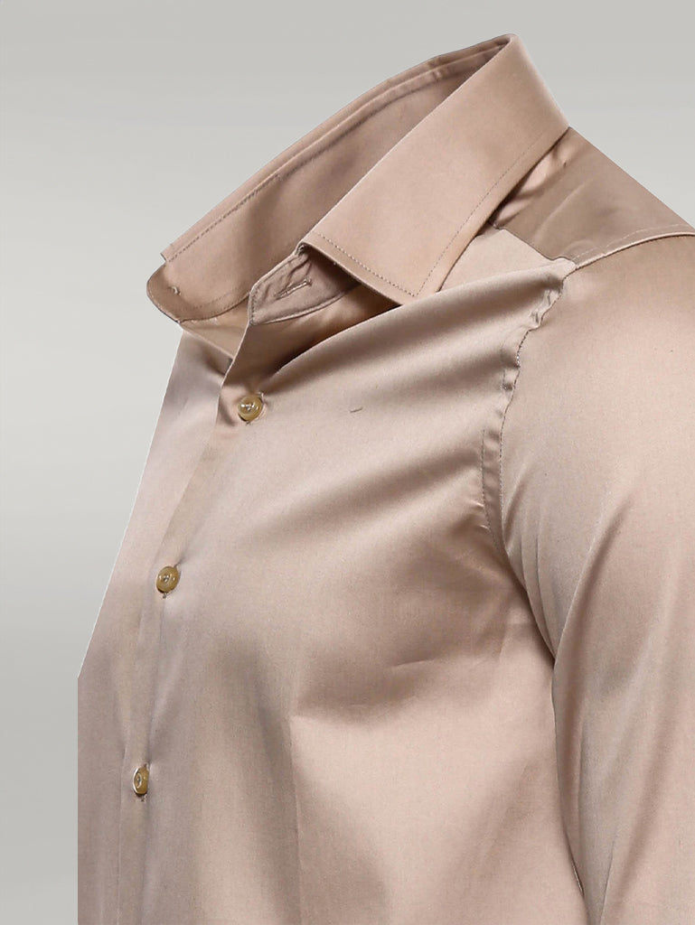 KOALA SYDNEY Cotton Satin Plain Long Sleeves Slim Fit Beige Men Shirt -
